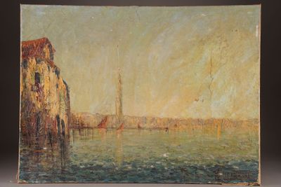 an image of a painting of a city by the water