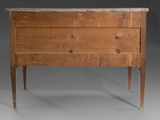 an old wooden chest with marble top and legs
