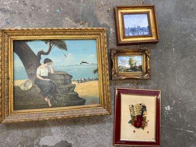 Lot de 4 tableaux. Dont 1 toile déchirée-vendu en l 'état - Photo 1