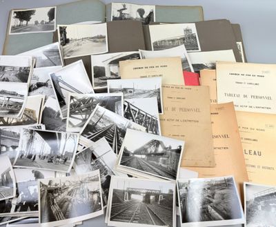 several old black and white photographs of trains and tracks
