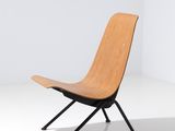 an image of a chair with a wooden seat and black legs