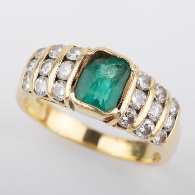 Bague jonc émeraude et diamants taille brillant, 1 carat env… - Photo 1