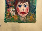a painting of a woman with red hair and blue eyes