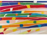 une peinture composée de coups de pinceau multicolores sur fond blanc