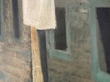 a painting of a white shirt hanging on a clothes line