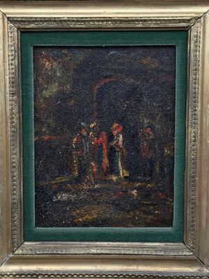 une image d'un tableau représentant un groupe de personnes dans une forêt