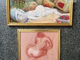 painting of a woman laying on a bed next to a painting of a woman laying on a bed