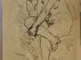 drawing of a woman sitting on the ground with her hands on her knees