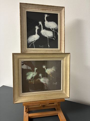 EDEL – Suite de deux pastel « Autruches ». Encadrée sous verre.