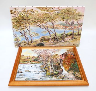 H.BARRIERE (XXeme siècle) Vue d'un village en bord de mer et…