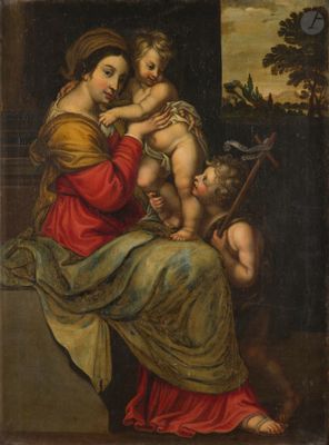 une image d'un tableau représentant une femme tenant un enfant dans ses bras