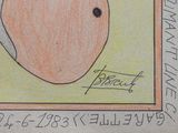 a drawing of an apple with a piece of fruit on top of it