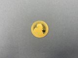gros plan d'une pièce d'or sur une surface grise