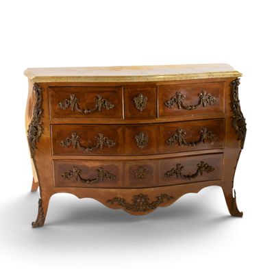 an image of a wooden chest of drawers with marble top