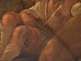 a painting of a young boy sitting on a couch