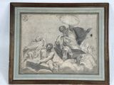 an old picture of a painting of a woman on a cloud