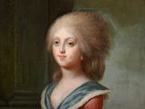 portrait of a woman in a blue dress with a red dress