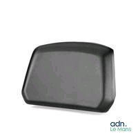 black plastic soap dispenser on white background with adn logo