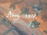 an image of a painting of an army plane flying over a field