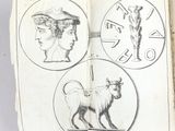 un vieux livre avec des dessins représentant une chèvre et un homme