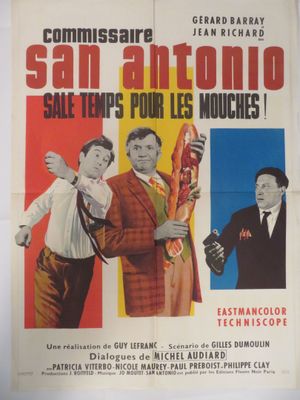 une vieille affiche de cinéma représentant un homme tenant un hot-dog à la main