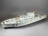 a model of a boat with a number on it
