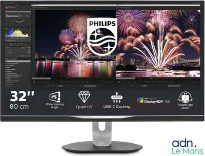 the philips monitor is displaying a picture of fireworks in the sky