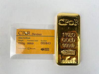 LINGOT d'1 kg d'or (999,9 d'or fin) avec son bon CPOR. Ce lot est vend