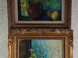 painting of a vase of flowers on a table next to a painting of a vase of flowers on a table