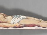 a painting of a naked man laying on a bed
