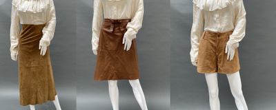 three mannequins dressed in different styles of clothing on mannequins