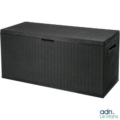 a large black wicker storage box with lid