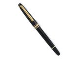 a black and gold pen sitting on top of a white surface