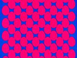 a red and blue painting of circles on a blue background