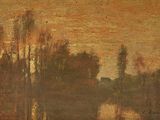 an image of a painting of a river with trees in the background