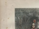 a picture of a man riding a horse in the woods