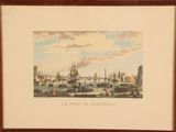 painting of a view of a harbor with ships in the water