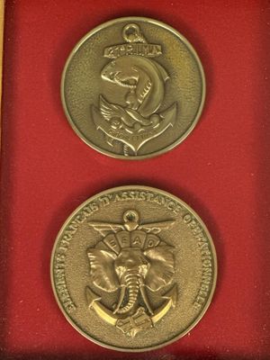 deux médailles d'or dans une boîte rouge posée sur une table