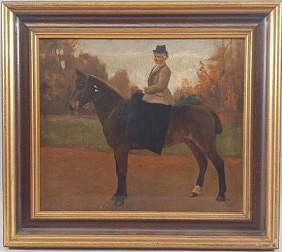 painting of a woman riding a horse on a dirt road