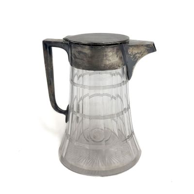 Pichet à orangeade en cristal taillé et métal argenté,