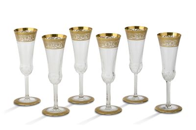 SAINT LOUIS FRANCE Suite de six flûtes à champagne, modèle ‘…
