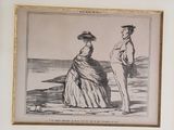 a drawing of a man and a woman sitting on the beach