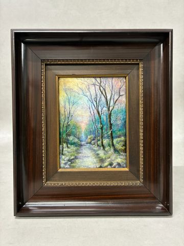 Émail de Limoges – « Allée sous-bois enneigée ». Signée Henriette