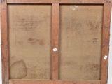 an old picture of a window with a wooden frame and a window pane
