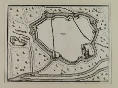 drawing of a plan of a fort in the middle of a river