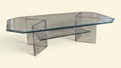 a glass table with a glass top on a white background