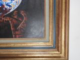 a picture of a painting of a woman holding a bowl of fruit