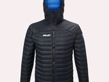 a close up of a black jacket with a hood on