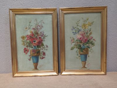 painting of a pair of paintings of flowers in a vase