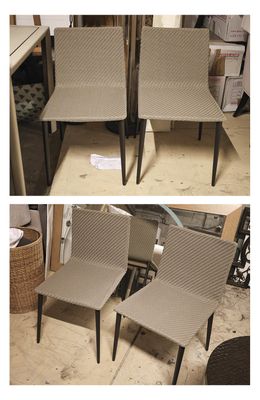 two pictures of a couple of chairs sitting on top of a wooden floor